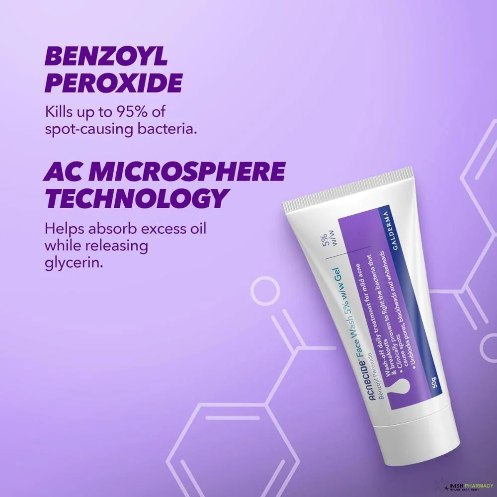 Acnecide 5% Benzoyl Peroxide Acne Treatment Wash Gel 50g - Image 5