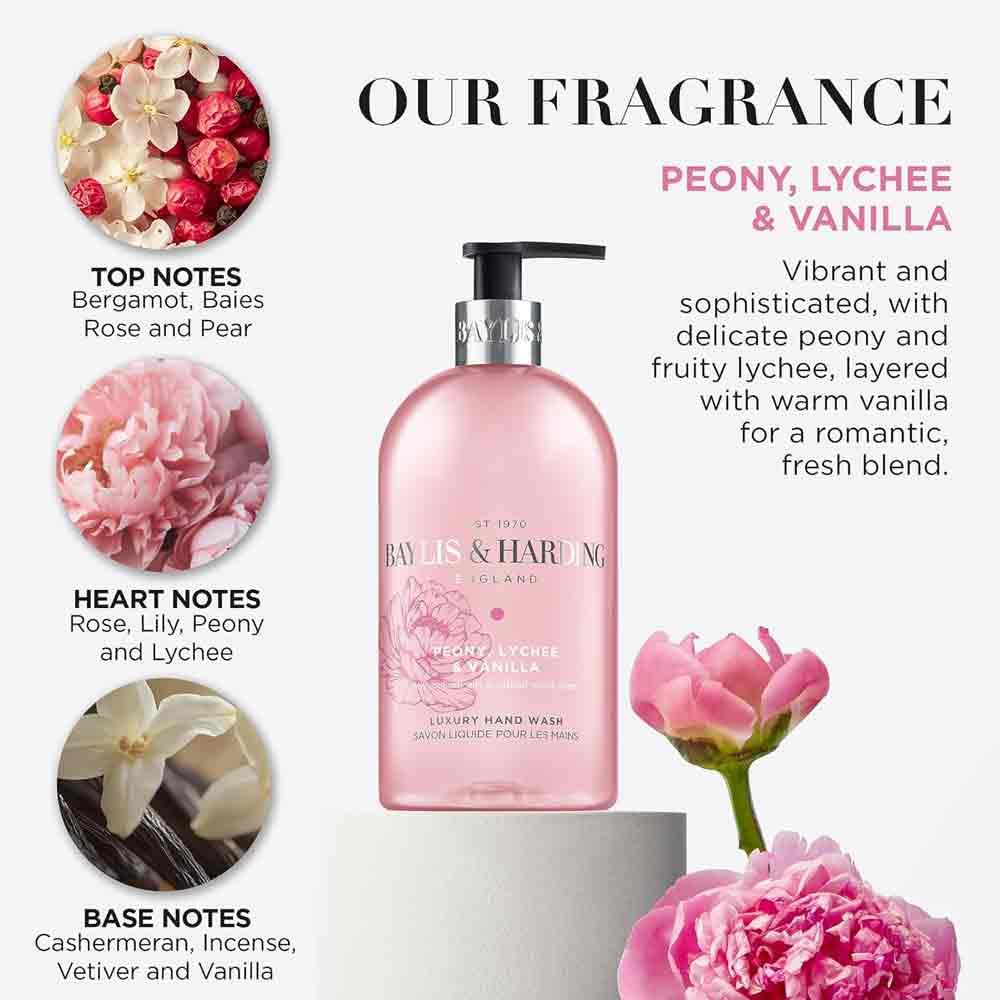 Baylis & Harding Peony Lychee & Vanilla Hand Wash 500ml - Image 2