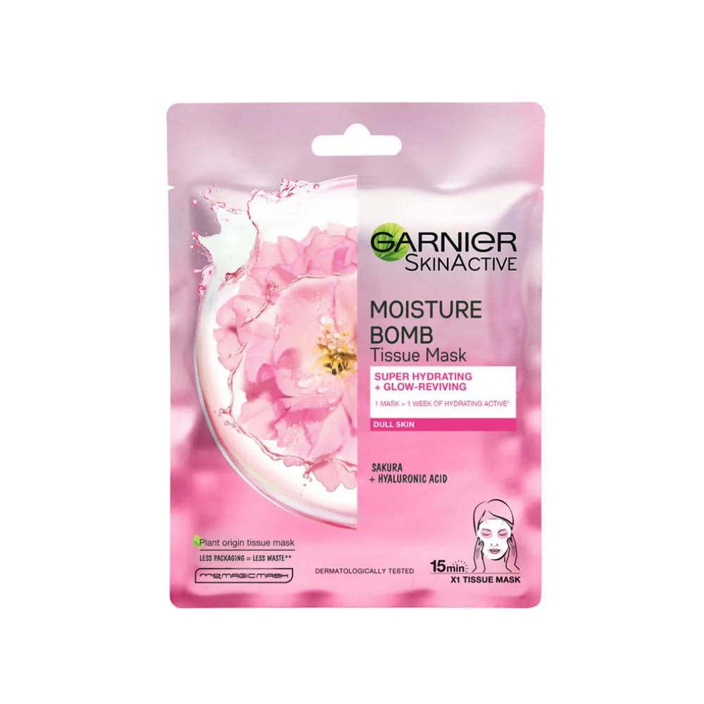 Garnier Skin Active Moisture Bomb Sheet Mask - Sakura Hydrating Glow Reviving For Dull Skin