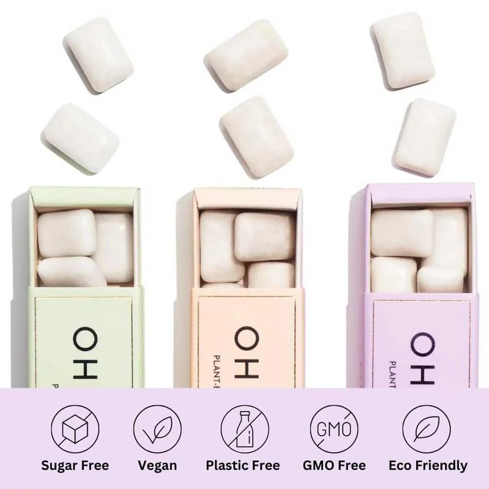 Oh My Gum! Cherry Flavoured Plant Based Chewing Gum 10 Pieces - Image 3