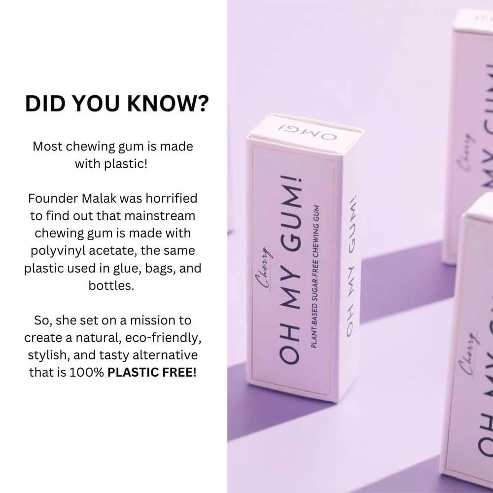 Oh My Gum! Cherry Flavoured Plant Based Chewing Gum 10 Pieces - Image 5