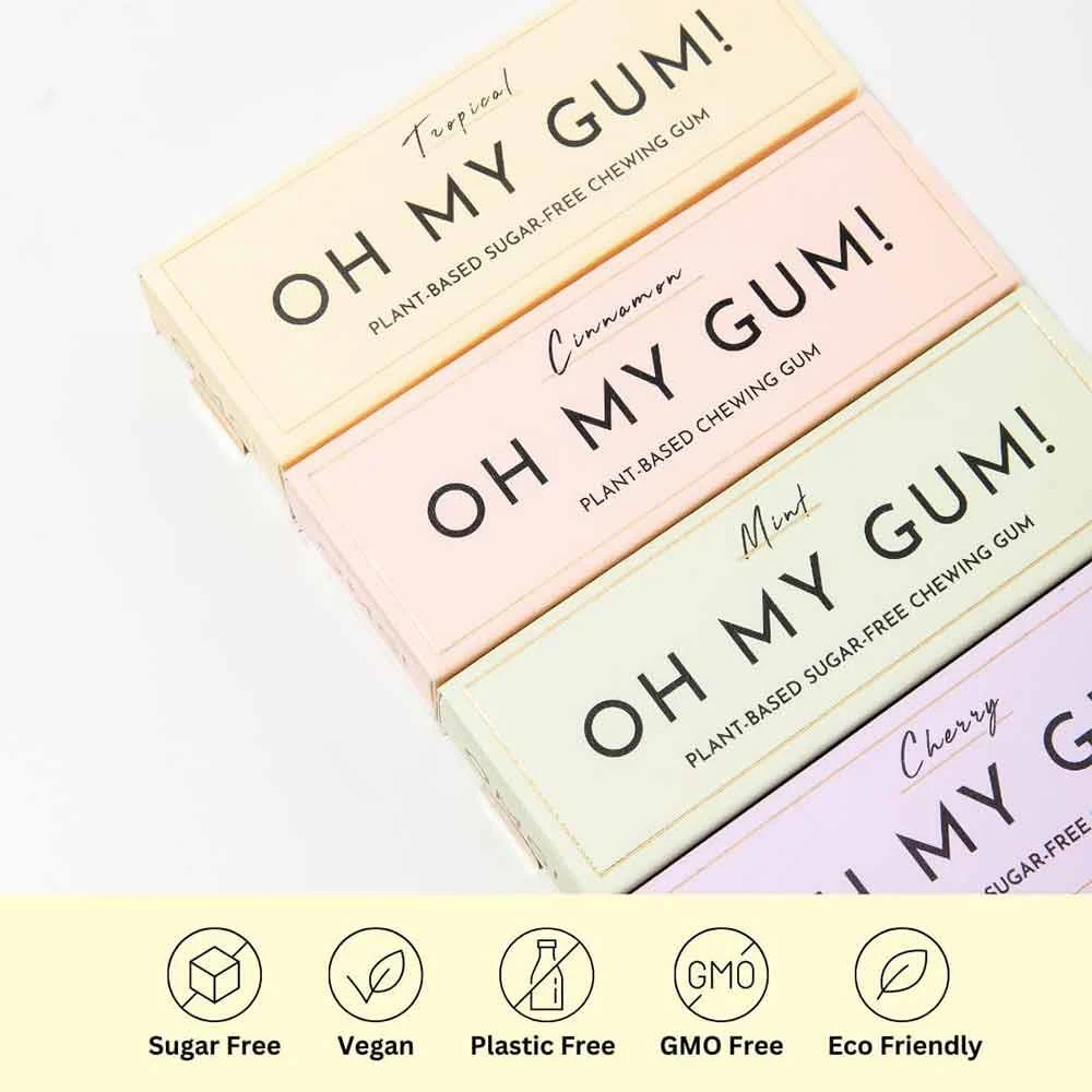Oh My Gum! Tropical Flavoured Plant Based Chewing Gum 10 Pieces - Image 3