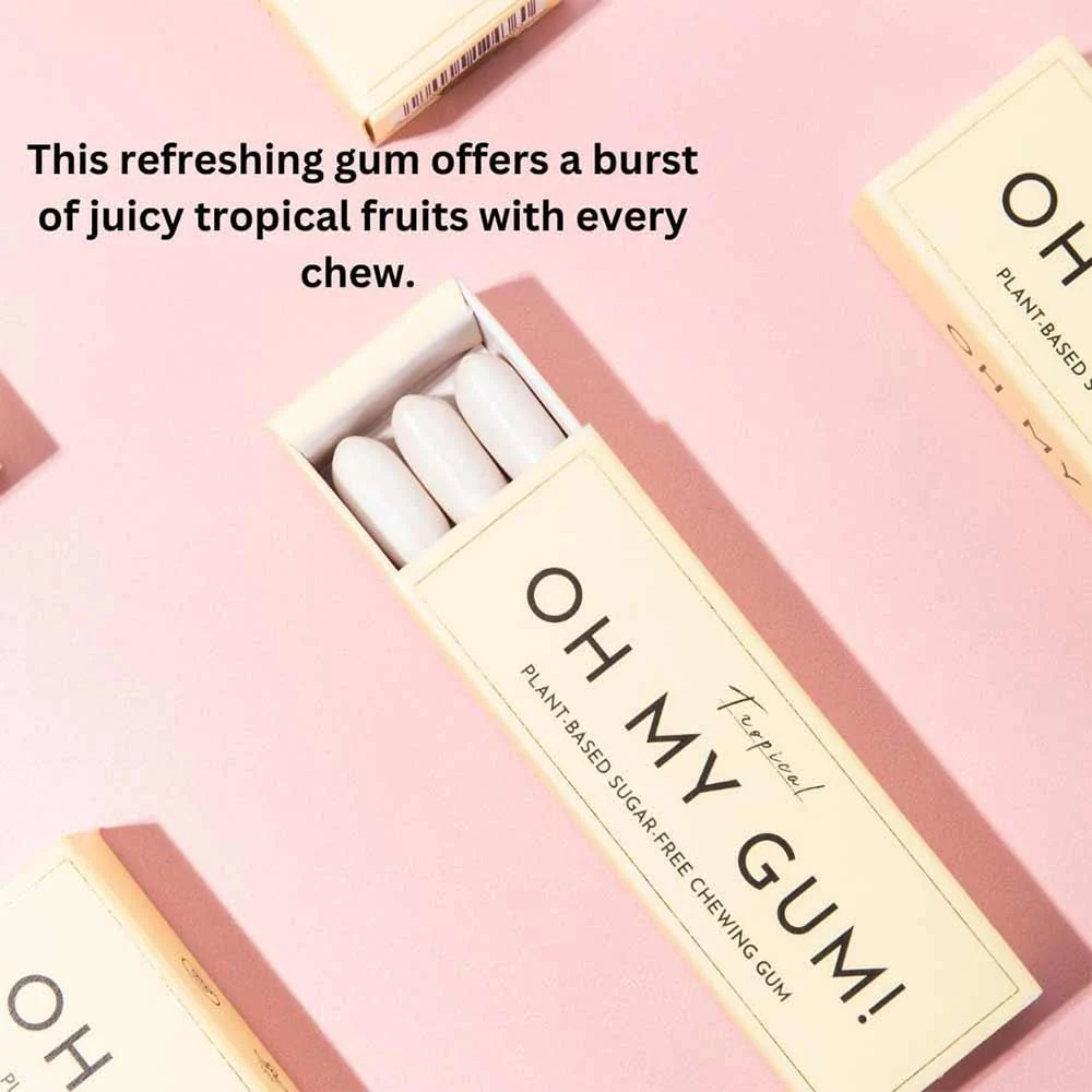 Oh My Gum! Tropical Flavoured Plant Based Chewing Gum 10 Pieces - Image 7
