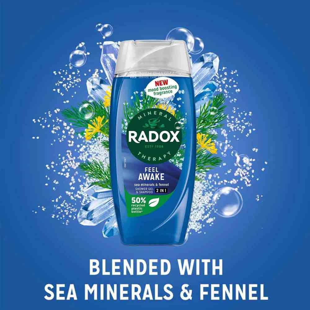 Radox Shower Feel Awake Sea Minerals & Fennel Shower Gel 225ml - Image 4