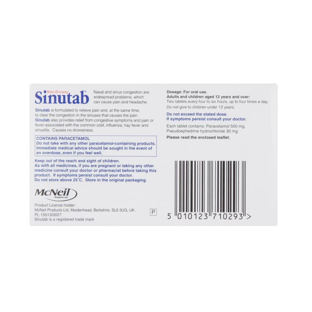 Sinutab 500mg/30mg Tablets 15 Pack - Image 2