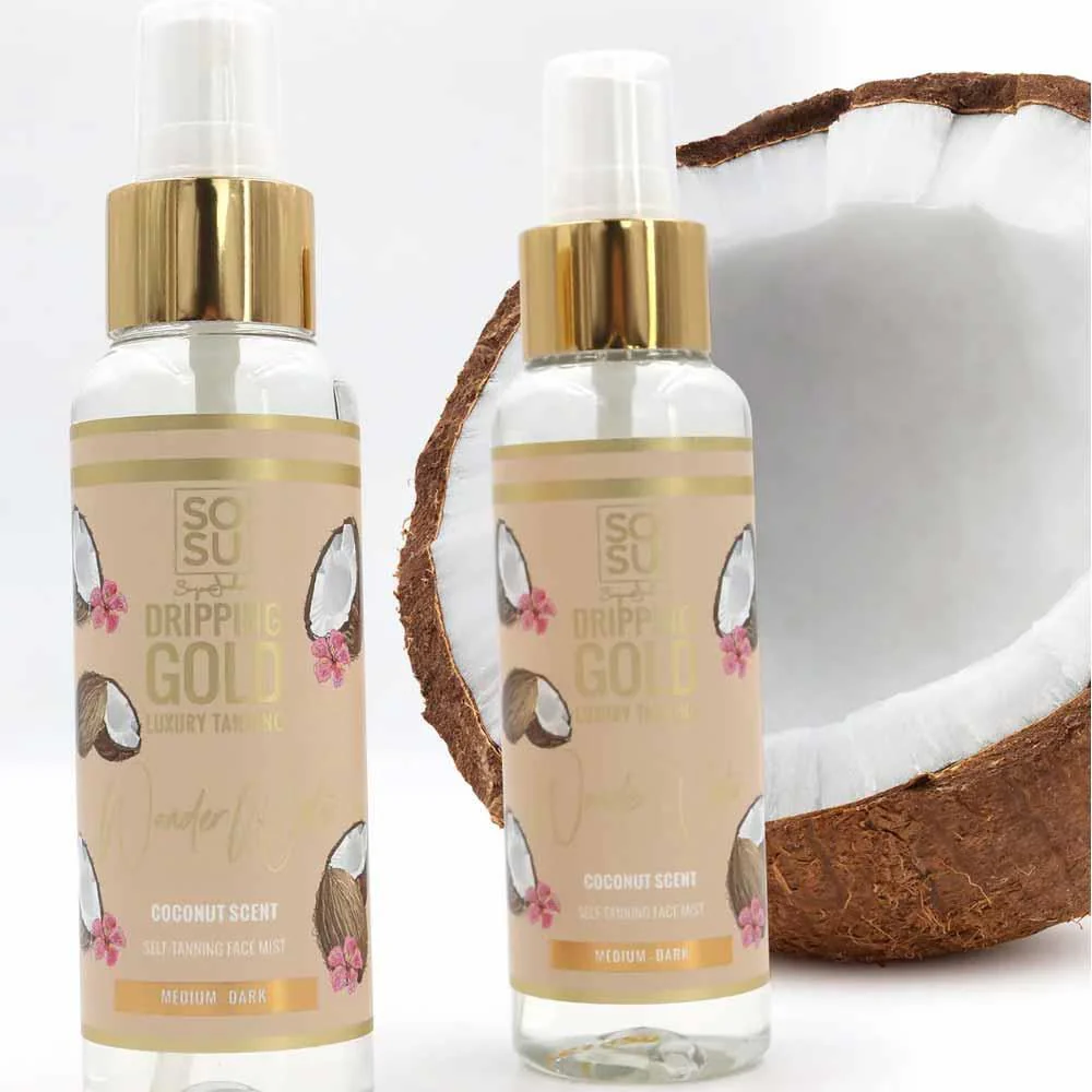 SOSU Wonder Water Self Tanning Face Mist Medium Dark Coconut Scent 100ml - Image 2