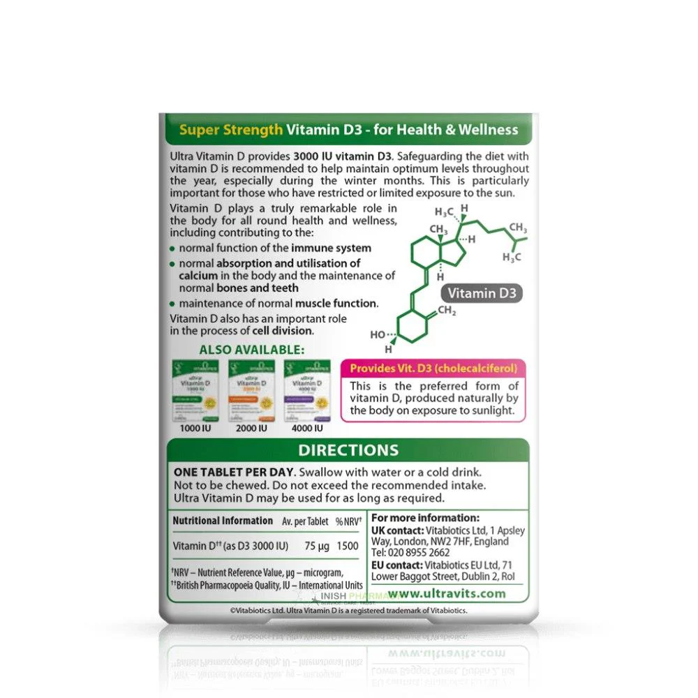 Vitabiotics Ultra Vitamin D3 3000iu Super Strength 96 Pack - Image 3